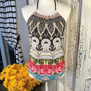 Ekouaer Floral Halter Style One Piece Swimsuit with Bold Patterns